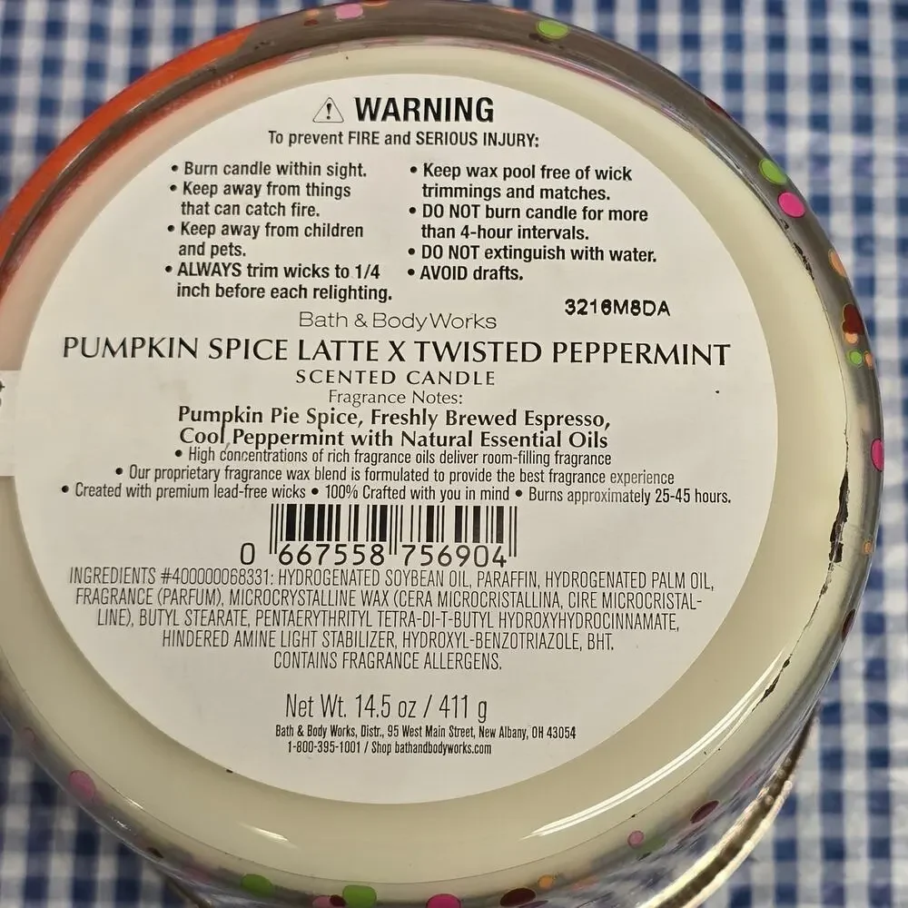 BBW Radiant Red Maple & Pumpkin Spice Latte X Twisted Peppermint 3 Wick Candle - Picture 5 of 5